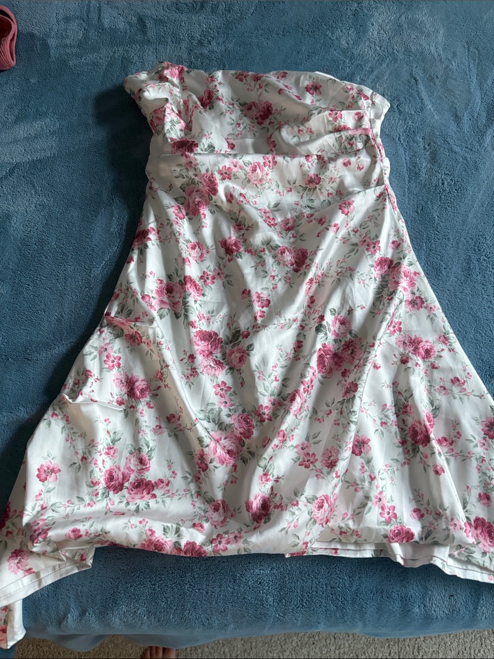 Floral Strapless Mini Dress in White and Pink size small worn once!